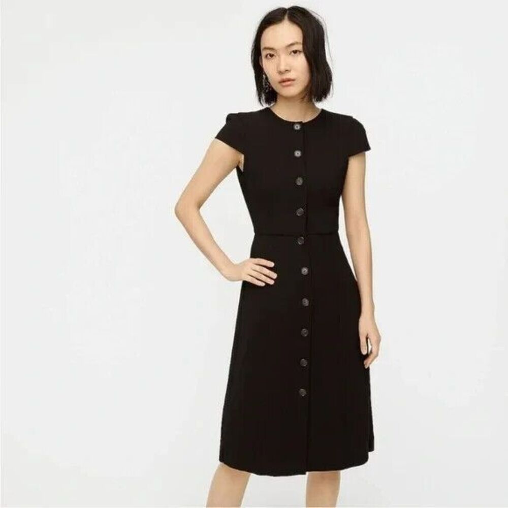 J Crew Button Front Cap Sleeve Black Dress Women's Size 0 - Picture 10 of 10